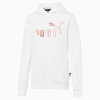 Felpa con cappuccio bianca da bambina Puma Essentials+ Logo, Abbigliamento Sport, SKU a751000018, Immagine 0